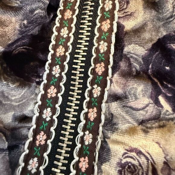 POL Ecru/Purple Rose Velvet Bomber Jacket Sz S Y2K, Soft Girl, Vintage - Picture 7 of 15